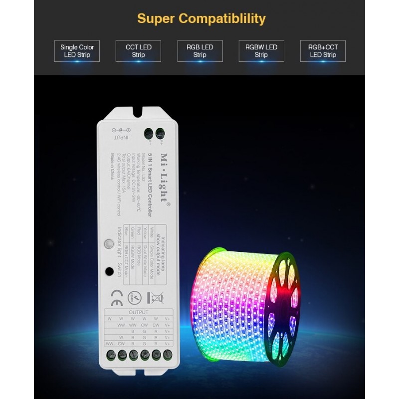 Mi Light Led Controllers 2.4GHZ 5 in 1 wireless control Mi.Light LS2 DC12V-24V 15A Smart LED ...