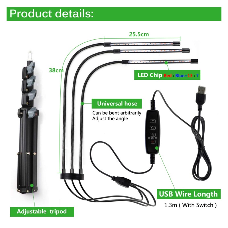 9W LED Grow Light 5V USB LED Plant Lamp Full Spectrum Phyto Lamp For ...