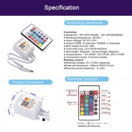 24 Keys Tuya WiFi Controller LED Strip Light Bluetooth APP IR Remote Controller Music Control for DC5-24V RGB RGBW Tape Lights