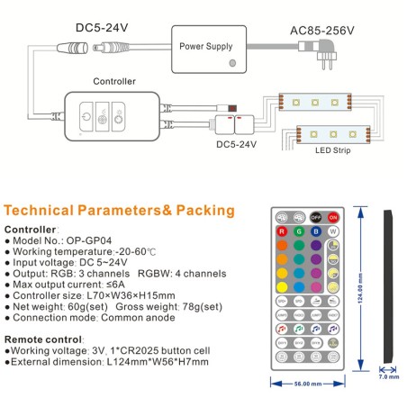 44Keys Tuya WiFi RGB LED Strip Light Controller IR Remote Controller ...