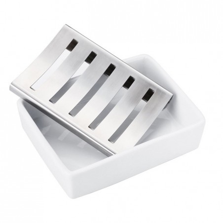 thumbnail image 2 of Ceramic Soap Dish With Double Layer Drain - Bathroom & Shower Soap Holder Tray To Keep Soap Dry 2 of 10